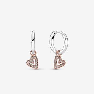 Pandora Sparkling Freehand Heart Hoop Earrings NWT